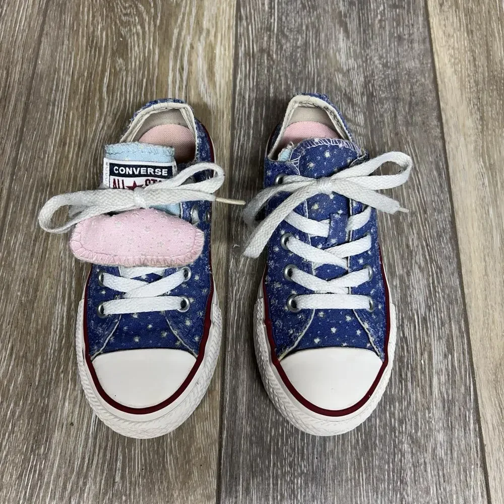 Converse Chuck Taylor Shoes 660714F Double Tongue Blue Polka Dot Youth Size 11